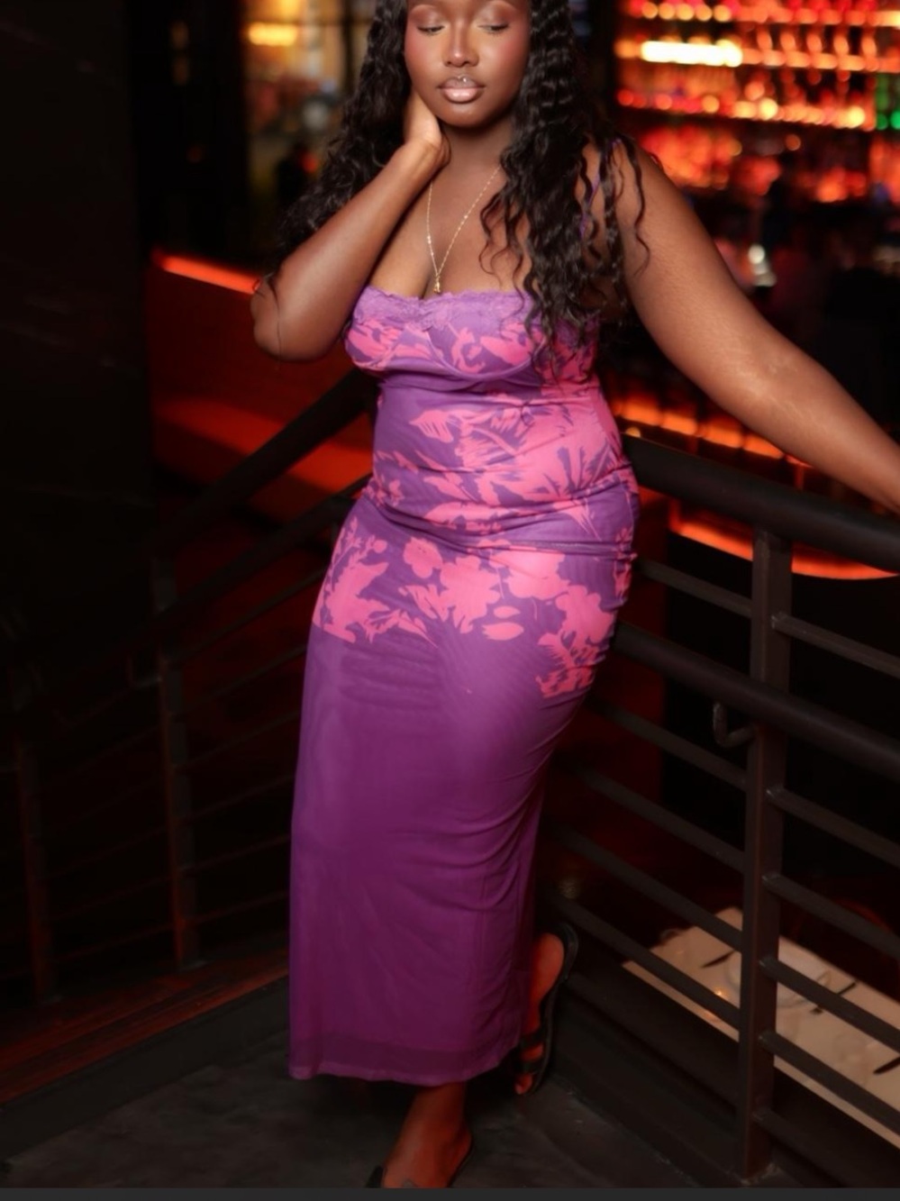 Finesse Purple and Pink Floral Strapless Maxi Dress